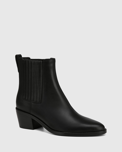 Jiamy Black Leather Ankle Boot