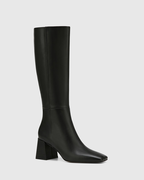 Narah Black Leather Long Boot