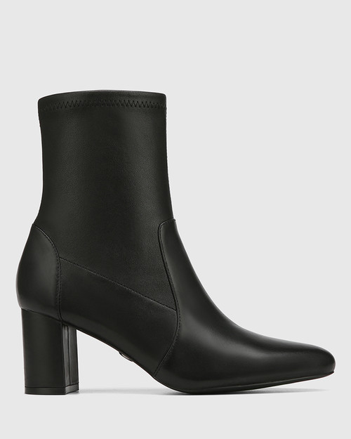 Kaci Black Stretch Leather Ankle Boot