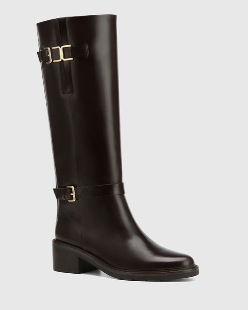 Beckett Dark Brown Waxy Leather Knee High Boot