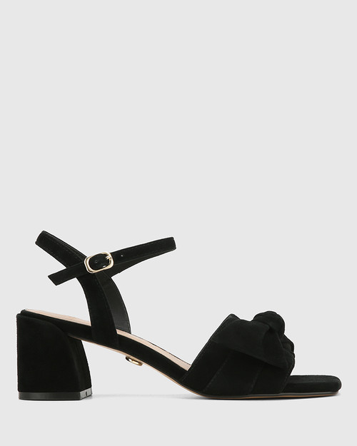 Kass Black Suede Leather Block Heel