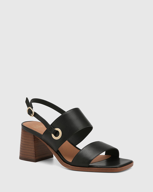 Lisa Black Leather Block Heel