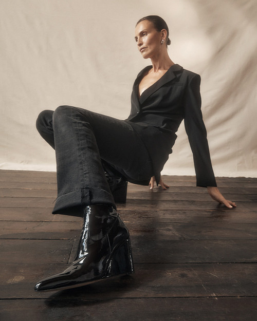 Tonya Black Patent Stretch Leather Ankle Boot