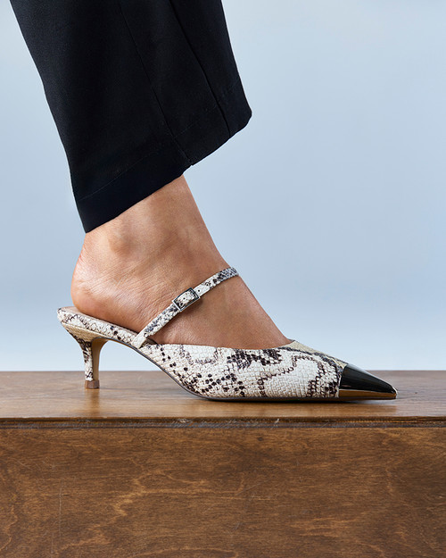 Ilena Ecru Snake Print Leather Mule