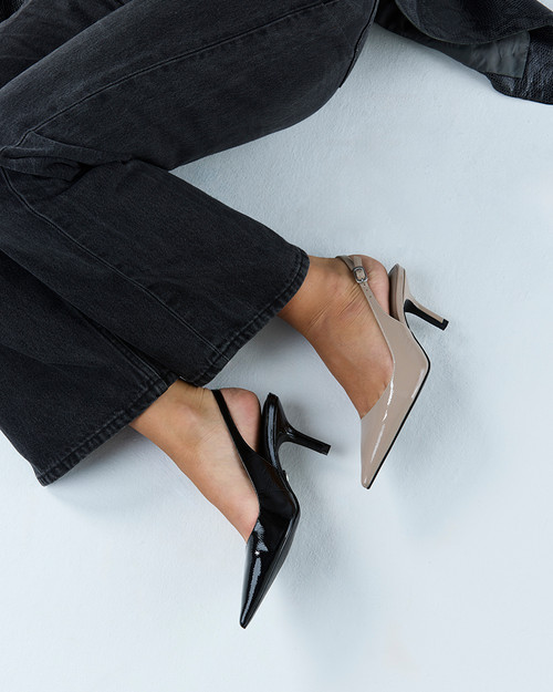 Leia Misty Grey Crinkle Patent Leather Slingback
