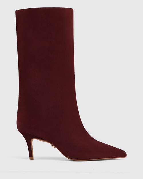 Lozana Wine Red Suede Leather Mid-Calf Boot