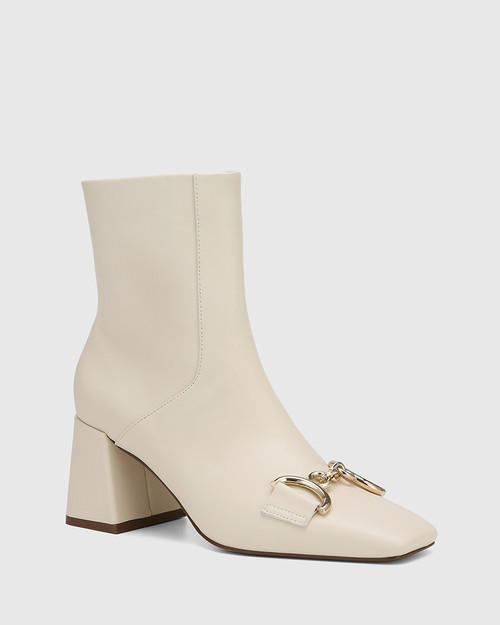 Naomi Vintage Ivory Leather Block Heel Ankle Boot