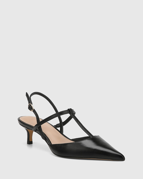 Hiroki Black Leather Slingback