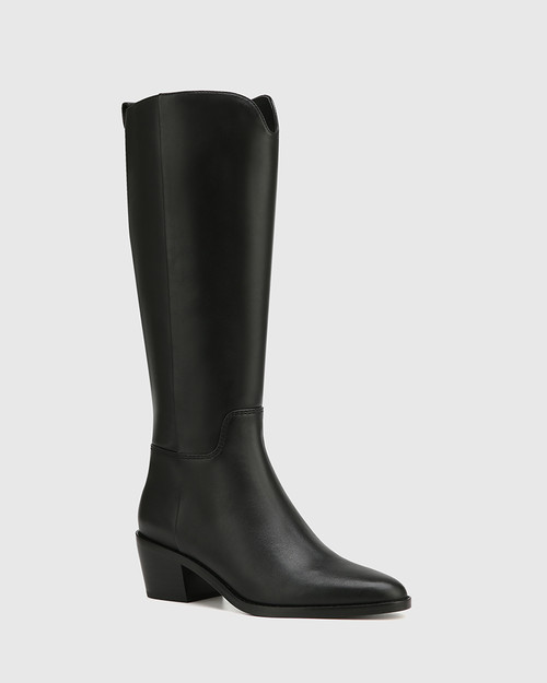 Joss Black Leather Long Boot