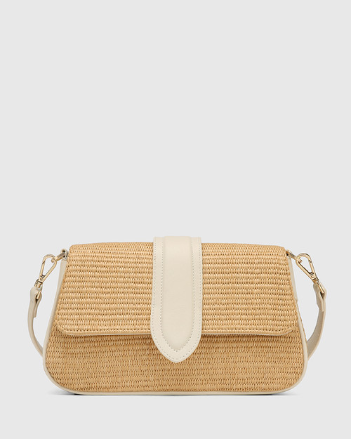 Rebekka Natural Raffia Textile with Vintage Ivory Handbag
