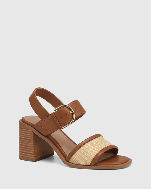 Philana Bark Leather and Natural Jute Block Heel