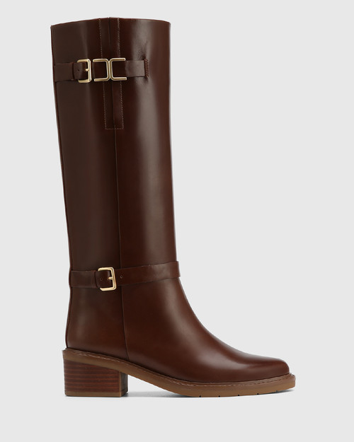 Beckett Oak Waxy Leather Knee High Boot