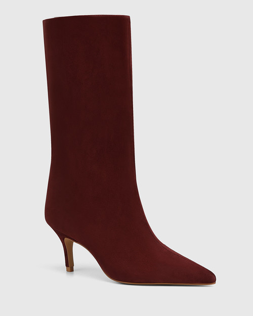 Lozana Wine Red Suede Leather Mid-Calf Boot
