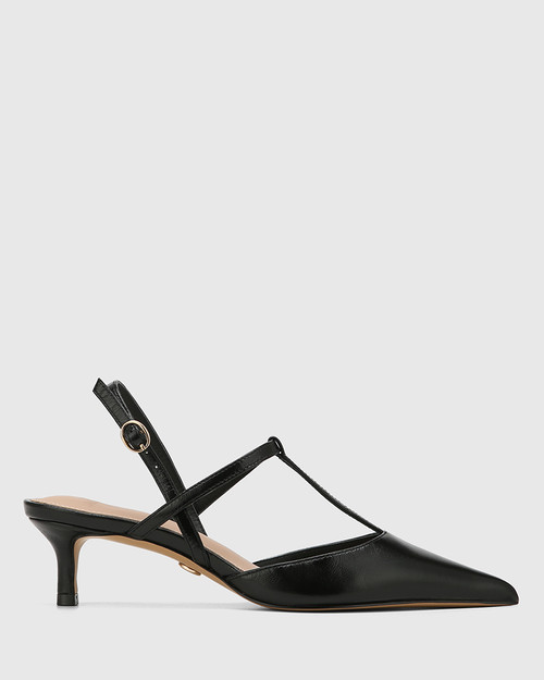 Hiroki Black Leather Slingback