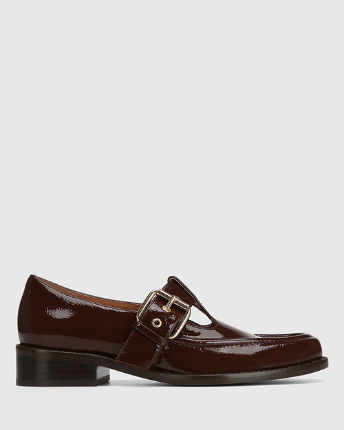 Faiza Walnut Crinkle Patent Leather T-Bar