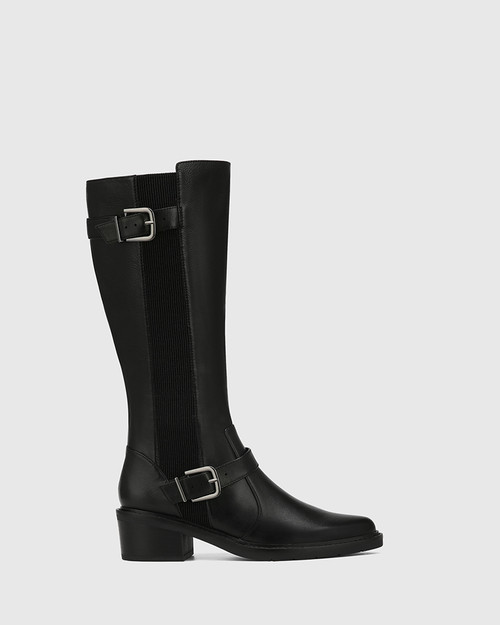 Bridey Black Leather Long Boot