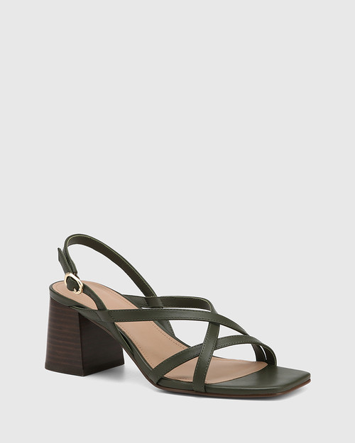 Lauri Olive Green Leather Strappy Heel