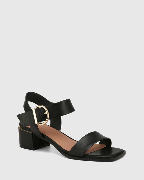 Immi Black Leather Block Heel