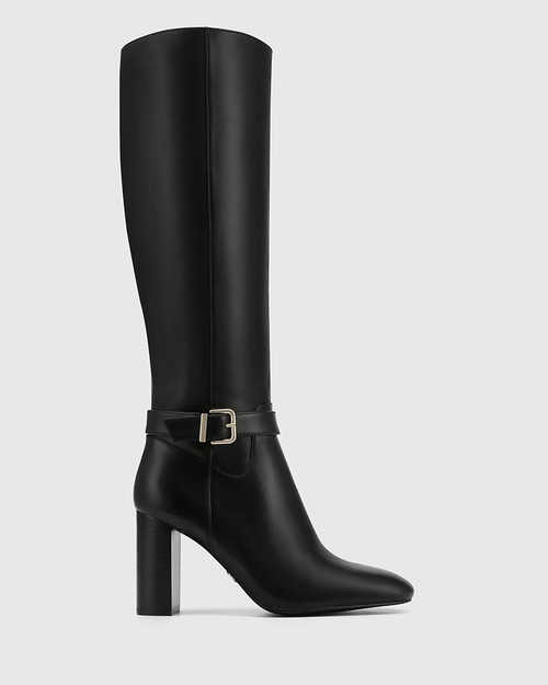 Piera Black Leather Knee High Boot