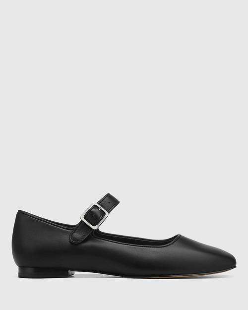 Alise Black Leather Mary Jane Flat
