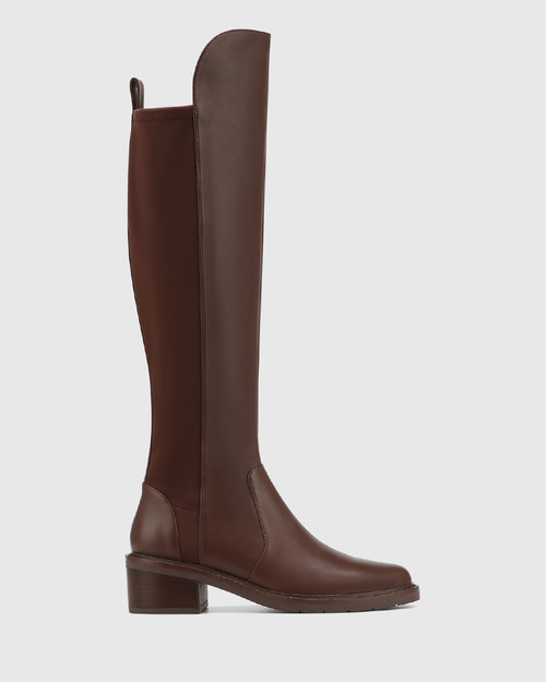 Baniska Woodland Brown Leather and Neoprene Knee High Boot