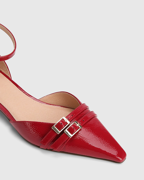Divinia Red Crinkle Patent Leather Flat