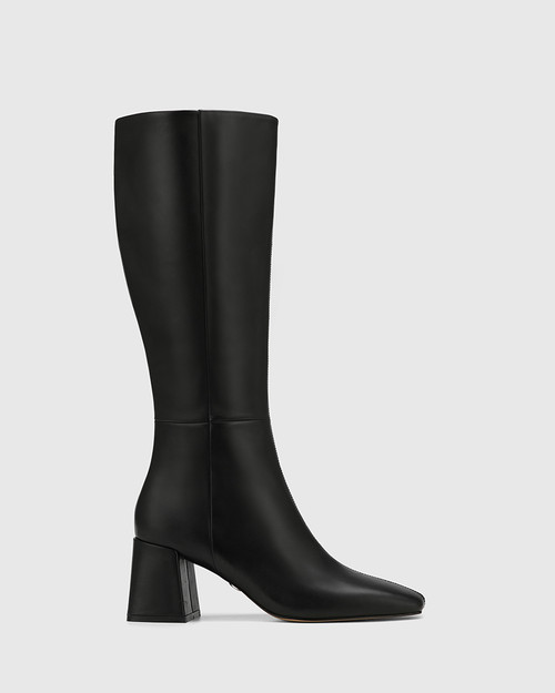 Narah Black Leather Long Boot