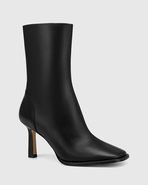 Paltro Black Leather Stiletto Heel Ankle Boot