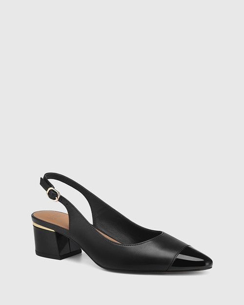 Gwenda Black Leather Slingback
