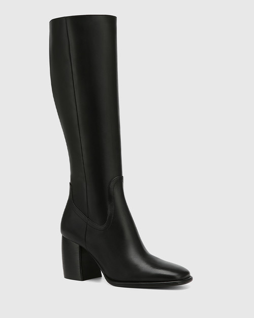 Payley Black Leather Knee High Boot