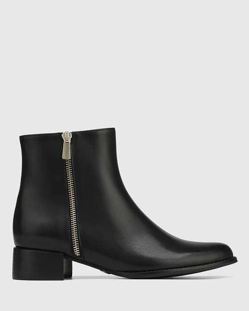 Brin Black Leather Ankle Boot