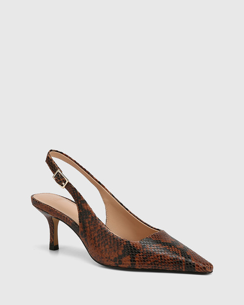 Mella Havana Tan Multi Python Print Leather Slingback