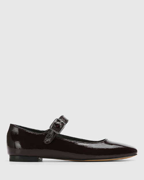 Alise Raisin Crinkle Patent Leather Mary Jane Flat