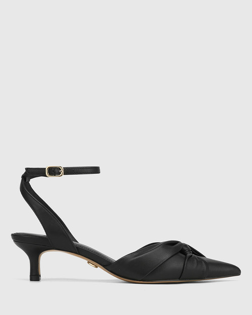 Glory Black Leather Kitten Heel