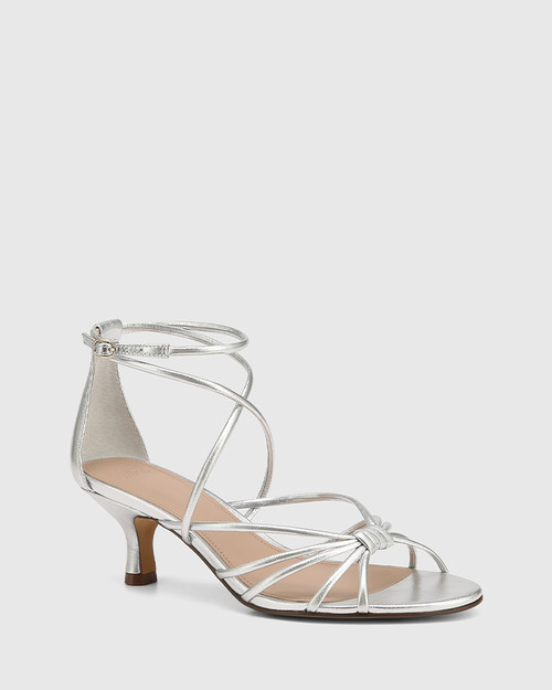 Kyia Silverware Metallic Leather Strappy Heel
