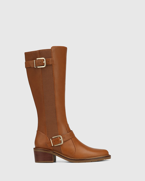 Bridey Dark Cognac Leather Long Boot