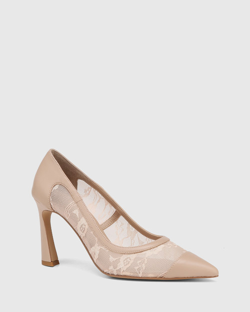 Sweetie New Flesh Lace Textile and Leather Stiletto Heel Pump