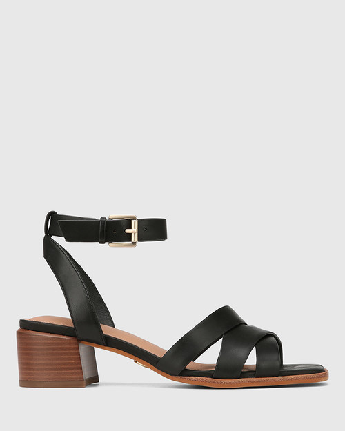 Ivie Black Leather Strappy Heel