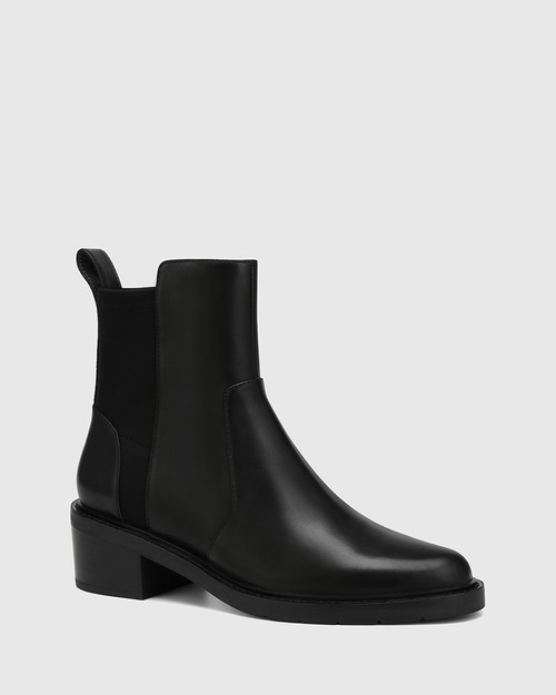 Breigh Black Leather and Neoprene Ankle Boot