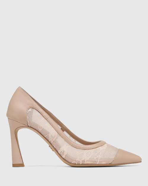 Sweetie New Flesh Lace Textile and Leather Stiletto Heel Pump