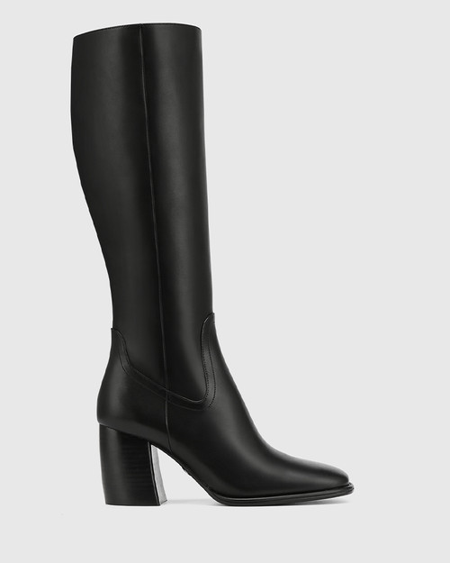 Payley Black Leather Knee High Boot