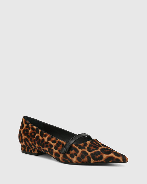 Milly Cognac Leopard Print Leather Flat