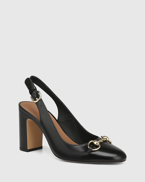 Prudence Black Leather Slingback