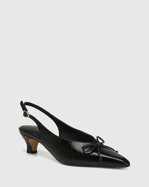 Heiress Black Leather Kitten Heel