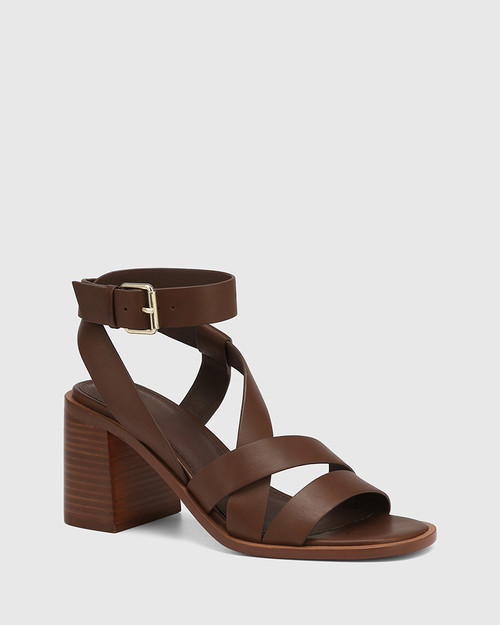 Prague Rich Brown Leather Strappy Heel