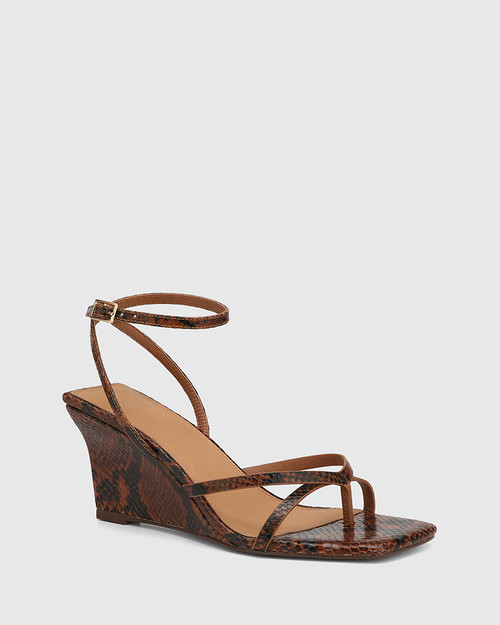 Nyla Tan Multi Embossed Leather Wedge