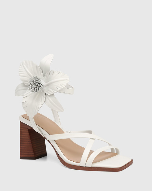 Sabina Optic White Leather Strappy Heel