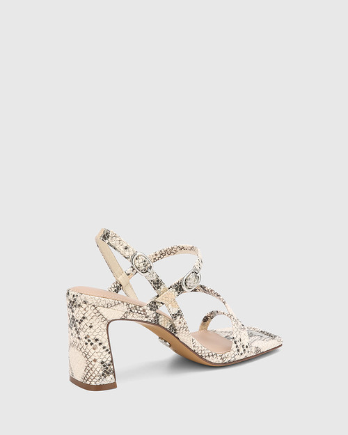 Primo Ecru Multi Snake Print Leather Strappy Heel - Wittner