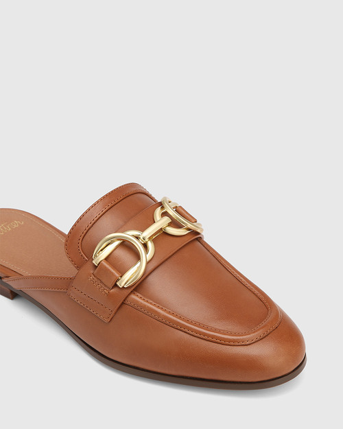Aya Dark Cognac Leather Backless Loafer