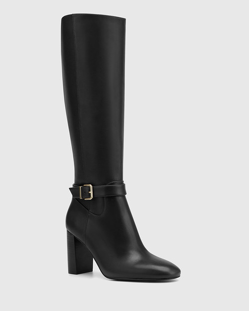 Piera Black Leather Knee High Boot
